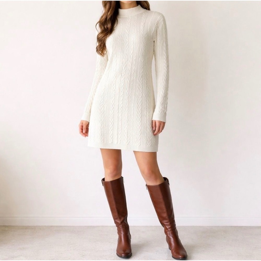 Abercrombie & Fitch Cream Cable Knit Long Sleeve Dress - Picture 1 of 5